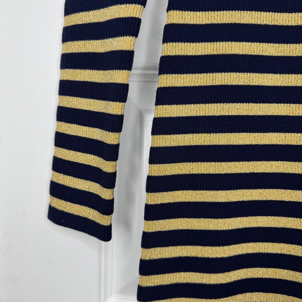 Michael Kors Collection Italy Navy Gold Metallic Stripe Knit Midi Dress Size M - Picture 3 of 8